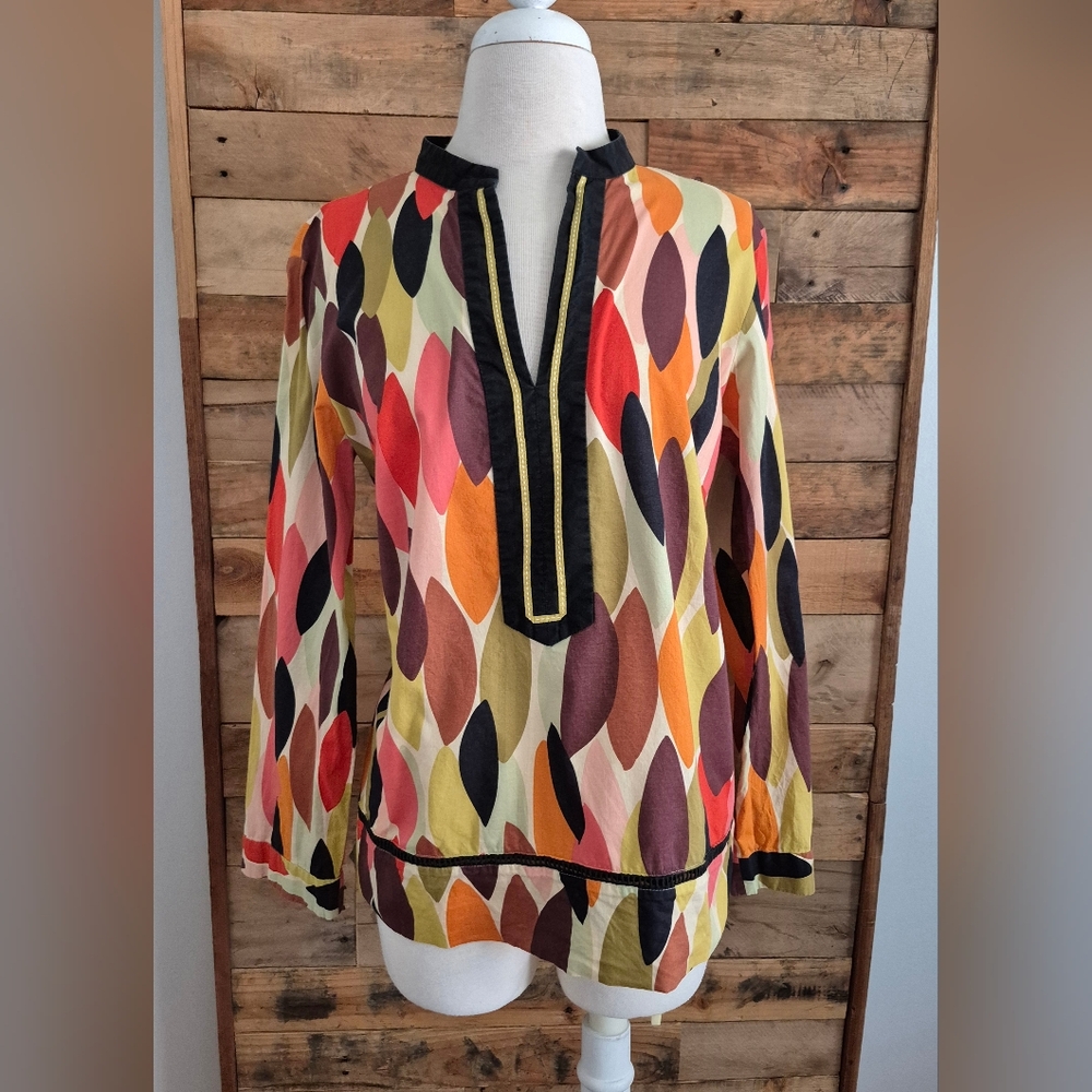 Becky & Max Multicolor Tunic Top Retro MCM Leaf Print
